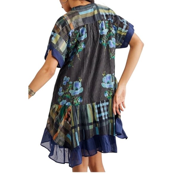 Free People Agnes Short Sleeve Ruffle V Neck Printed Floral Mini Dress .XS - Picture 3 of 10